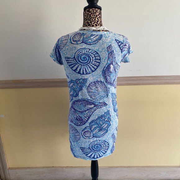 LILLY PULITZER Women's Baby Blue Sea Shell Print TSHIRT Dress Summer Size Small - Picture 5 of 7